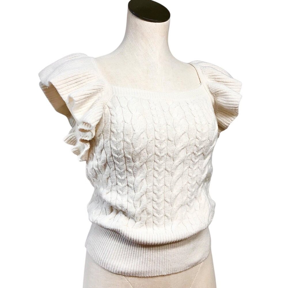 A New Day Cottagecore Prairie Cable Knit Modest Flutter Sleeve Sweater Top Sz S